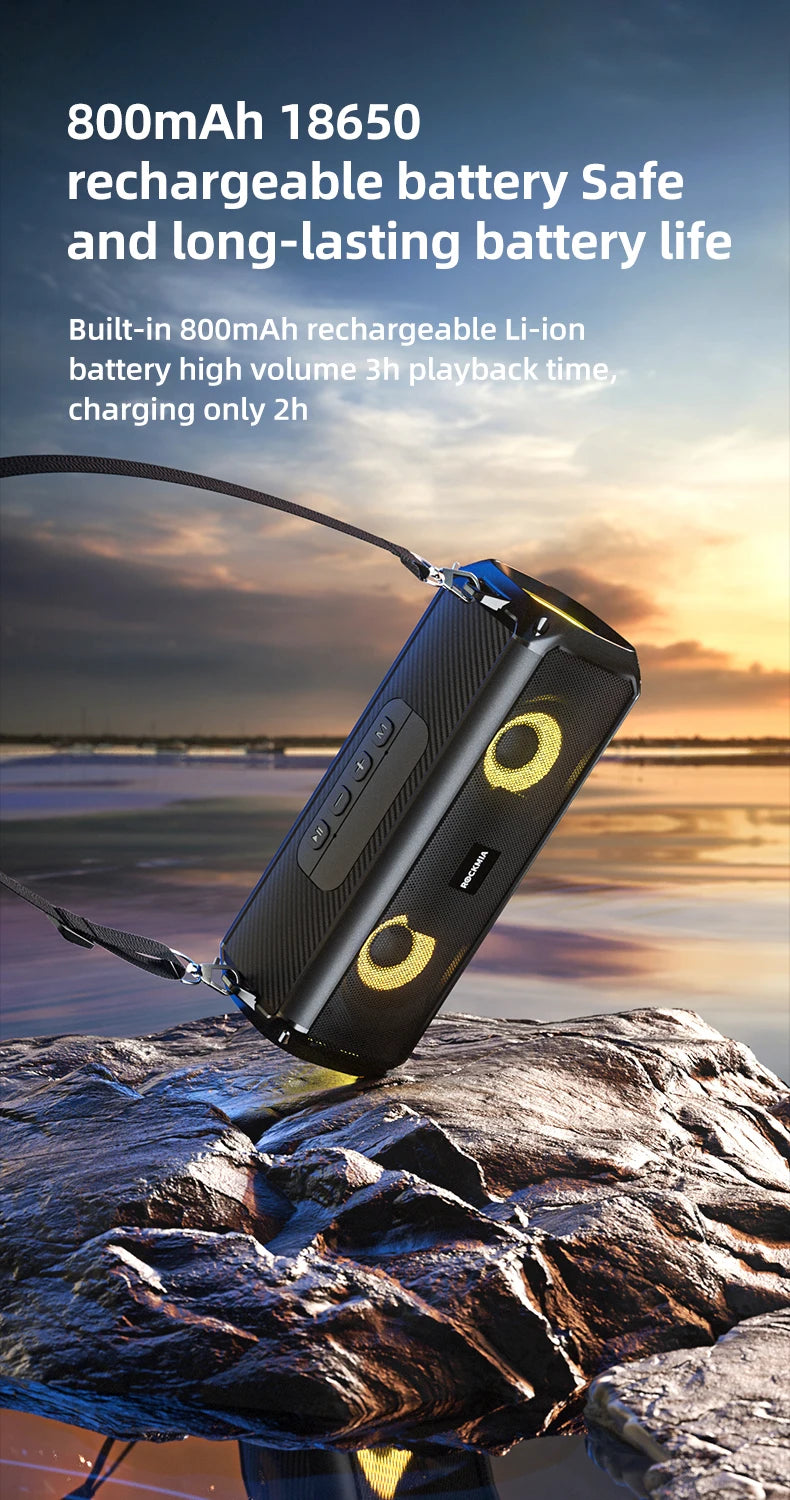 Rockmia EBS-045 Portable Wireless Music Speaker Bluetooth 5.0 RGB LED Lights Microphone TF Card Shoulder Strips