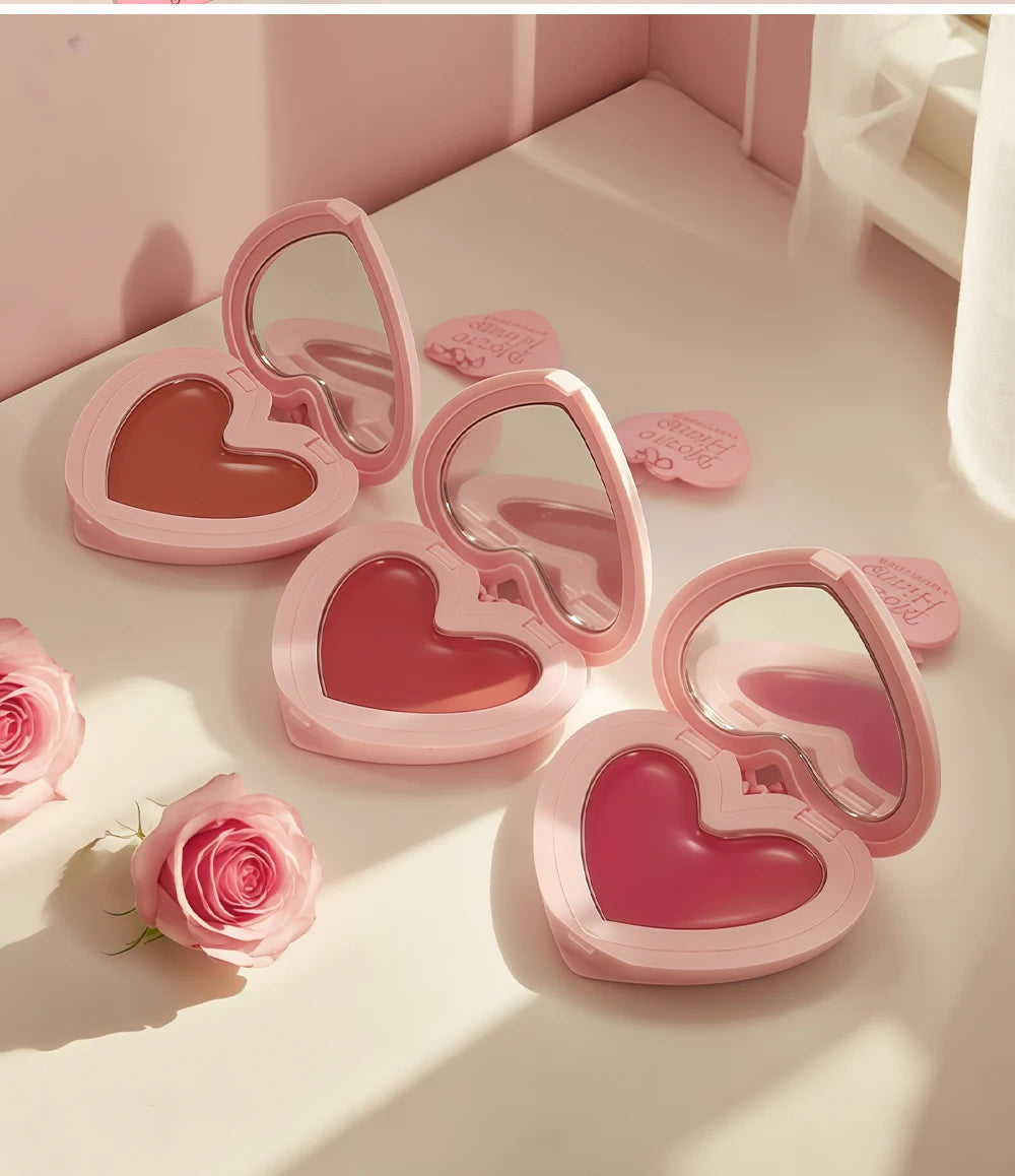 Waterproof Heart Shaped Cream Blush Long Lasting Silky Smooth Mirror Finish Lip Cheek Contour Brighten Tipsy Makeup