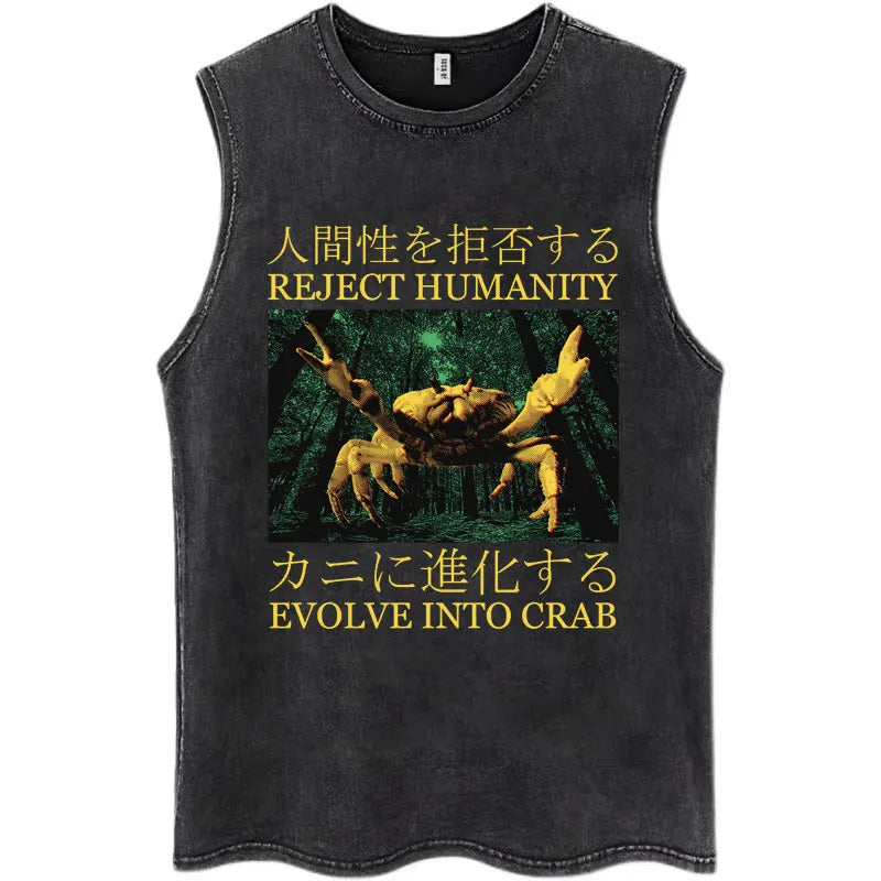 Japan I Alone Pigeon Vintage Washed Tank Top Men Women Personality O-Neck T-Shirt Casual Cotton Oversized Sleeveless Streetwear