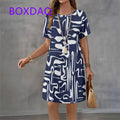 Fashion Trend 3D Imitation Denim Pattern Women's Dress New Summer Street Denim Flower Print Short Sleeve Loose Casual Mini Dress