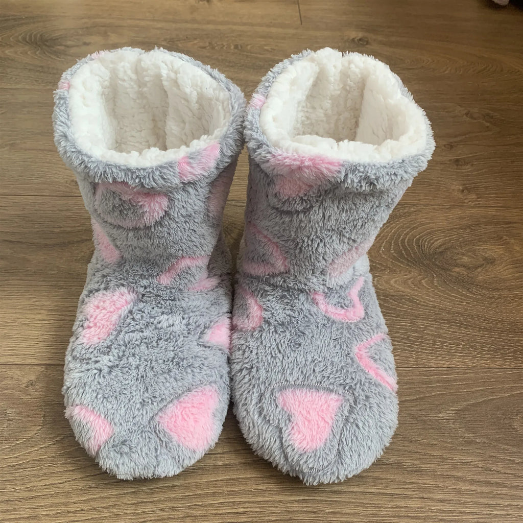 1 Pairs Women Slippers Autumn Winter Home Warm Padded Thickened Colorful Love Mid-calf Non Slip Women Floor Shoes Zapatos