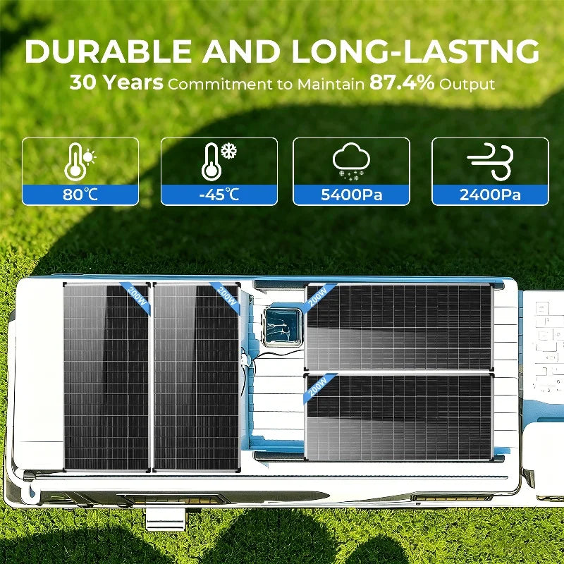 AeternaSol 400W/200W Watt 25% High-Efficiency PV Power for Home Rooftop 18B N-Type Solar Panel 12V Monocrystalline Solar Panel 18BB Cells High Efficiency Module RV Marine Boat Caravan Off Grid Monocrystalline Solar Panels Cha