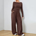 Trendy Slim Solid Color Trousers Suit For Women Simple Slim Irregular T-shirt Wide-leg Trousers Two-piece Casual Spring Suit