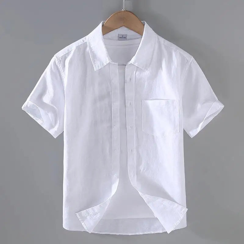 Men's Short-Sleeved Shirt Summer Streetwear Plain Color Stand Collar Casual Beach Style plus Size M-5XL
