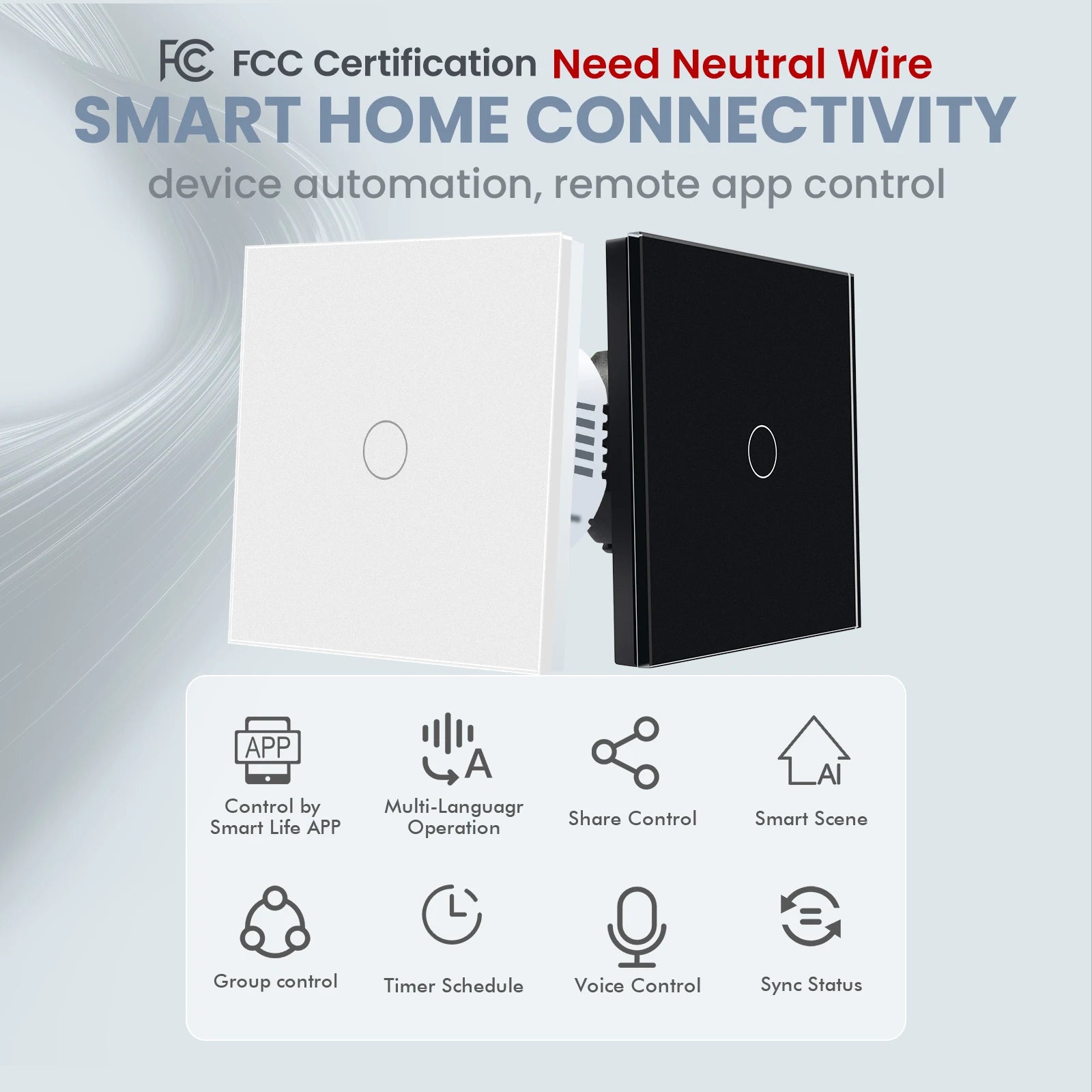 LOUYSGEN Wifi Smart Switch 1Gang 2Gang 3Gang Wall Light Switch Neutral Wire Glass Tuya APP Compatible Smart Life Alexa
