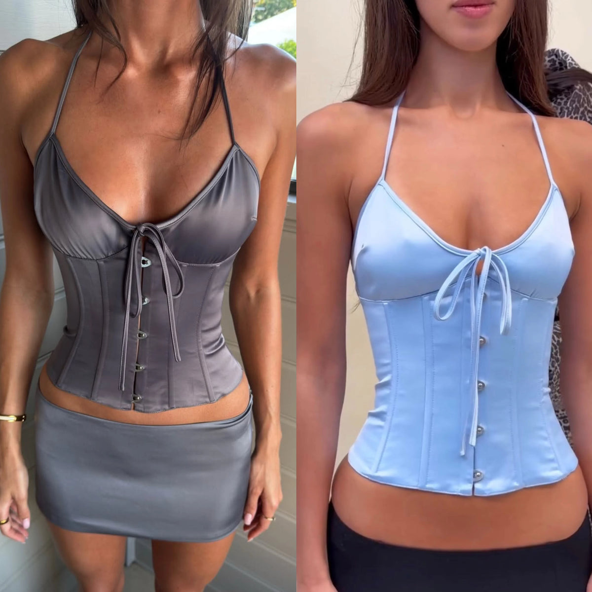 Guz Fishbone Corsat Satin Tie Waist Suspender Top Adjustable Back Strap