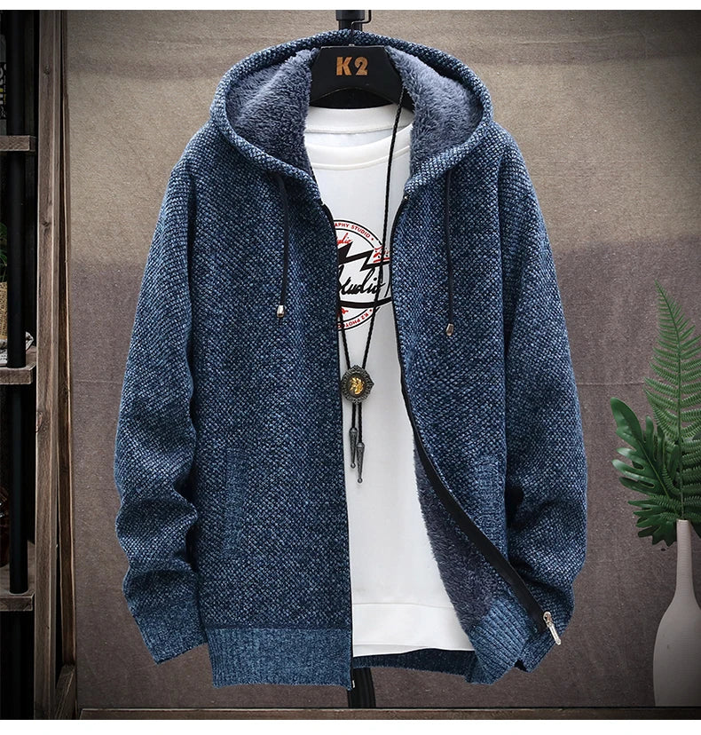 Autumn and Winter men's wool jacket new jacket plush thickened classic vintage cardigan Hoodie casual loose tops