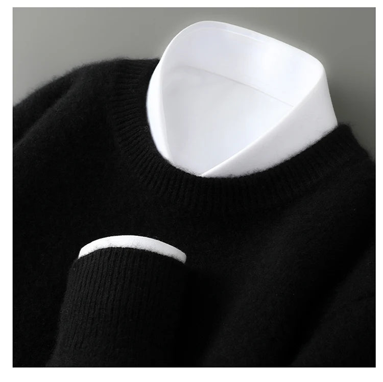 100% Australian Wool Knitted Men's O-Neck Sweater, Casual Business, Spring and Autumn Men's Long-Sleeved Pullover New Sweater