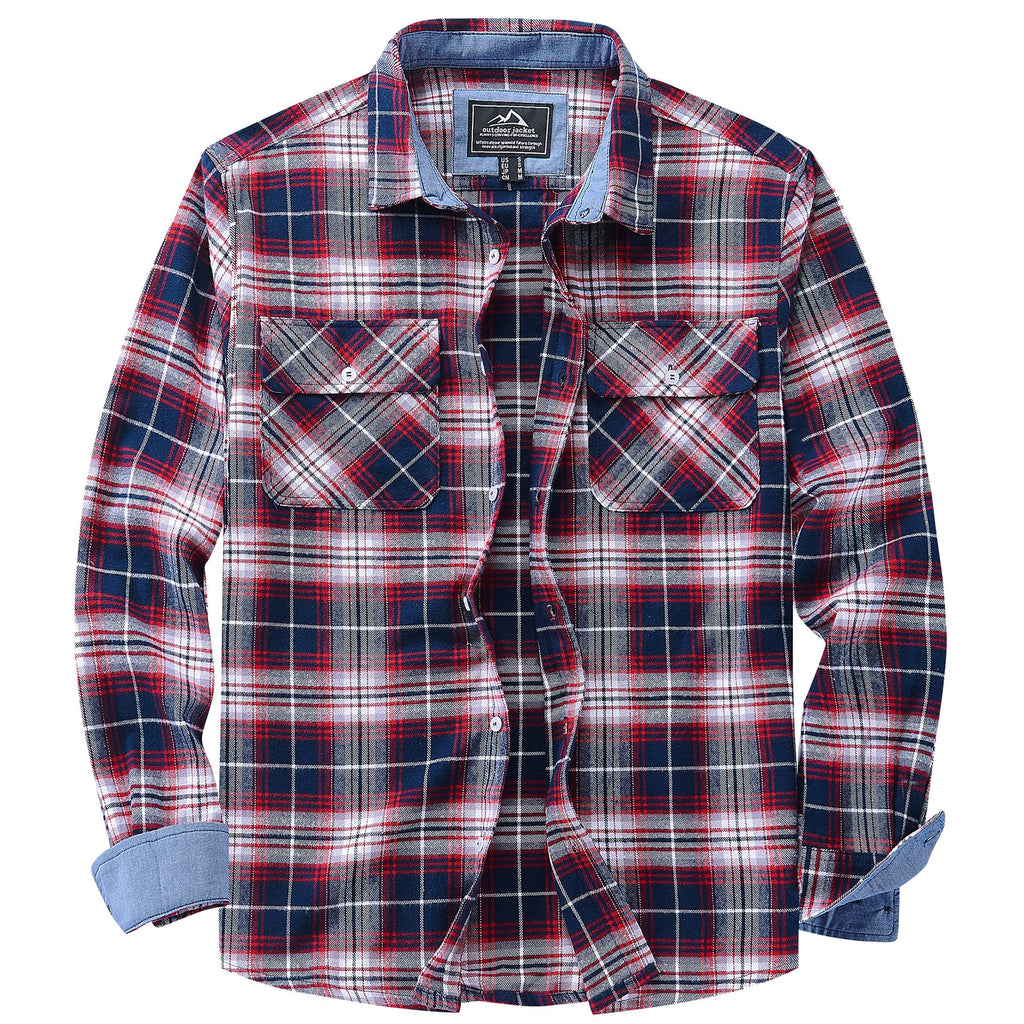 MAGCOMSEN Autumn Windproof Men's Flannel Shirt Warm Long Sleeve Casual Plaid Shirts with Two Chest Pockets