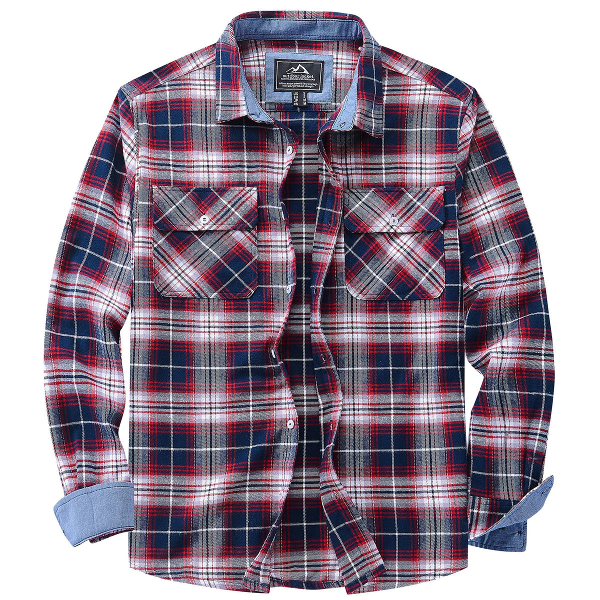 MAGCOMSEN Autumn Windproof Men's Flannel Shirt Warm Long Sleeve Casual Plaid Shirts with Two Chest Pockets