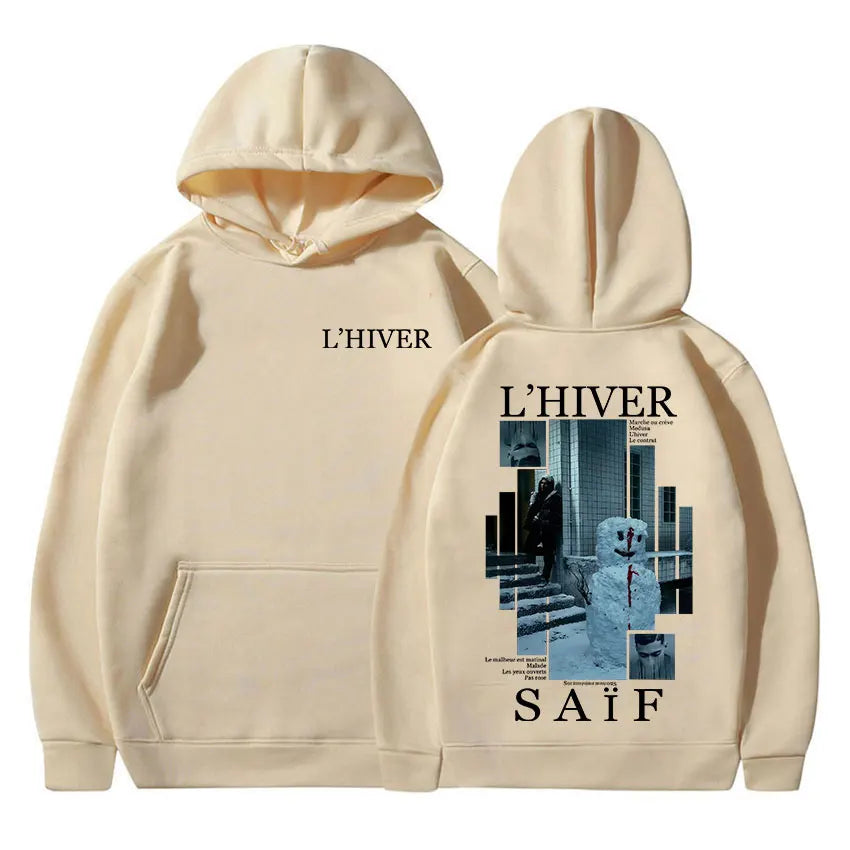 Rapper L'HIVER Saif Album 2025 New Hoodie Men's Hip Hop Fleece Pullover Sweatshirt Retro Long Sleeve Oversized Hoody Streetwear