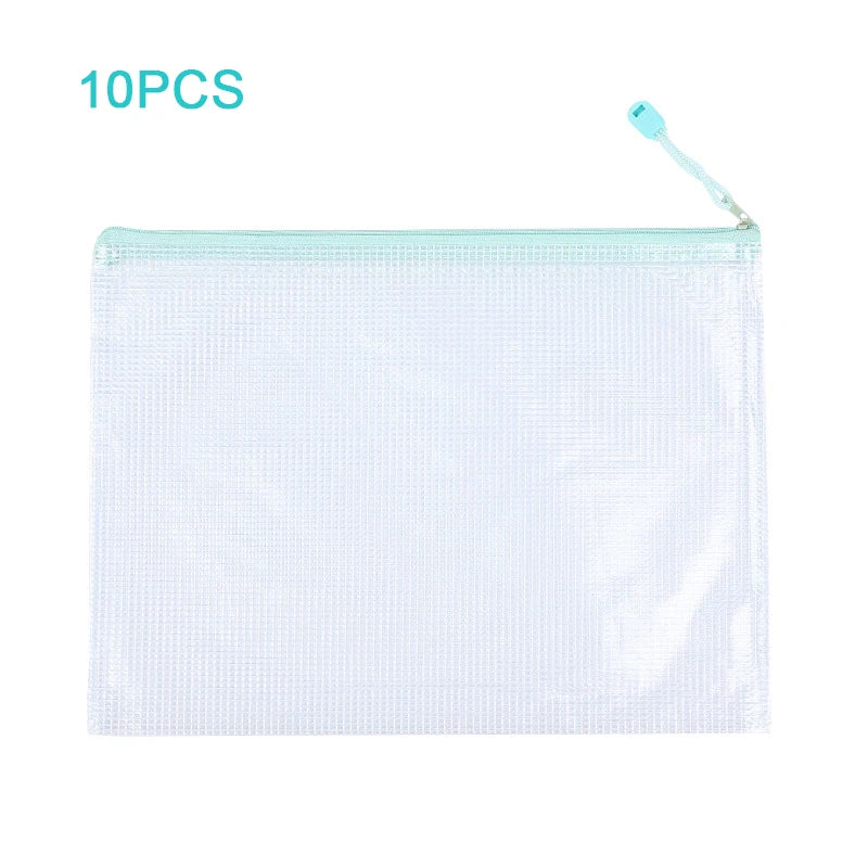 10Pcs Mesh Zipper Pouch Document Bag Waterproof Zip File Folders A4 A5 Size Office School Supplies Storage