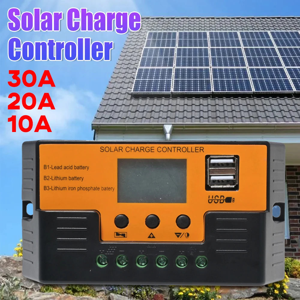 Solar Regulator 12V/24V 30A 20A 10A Solar Charge Controller Battery Charger LCD Display Dual Output USB 5V Solar Panel Controlle