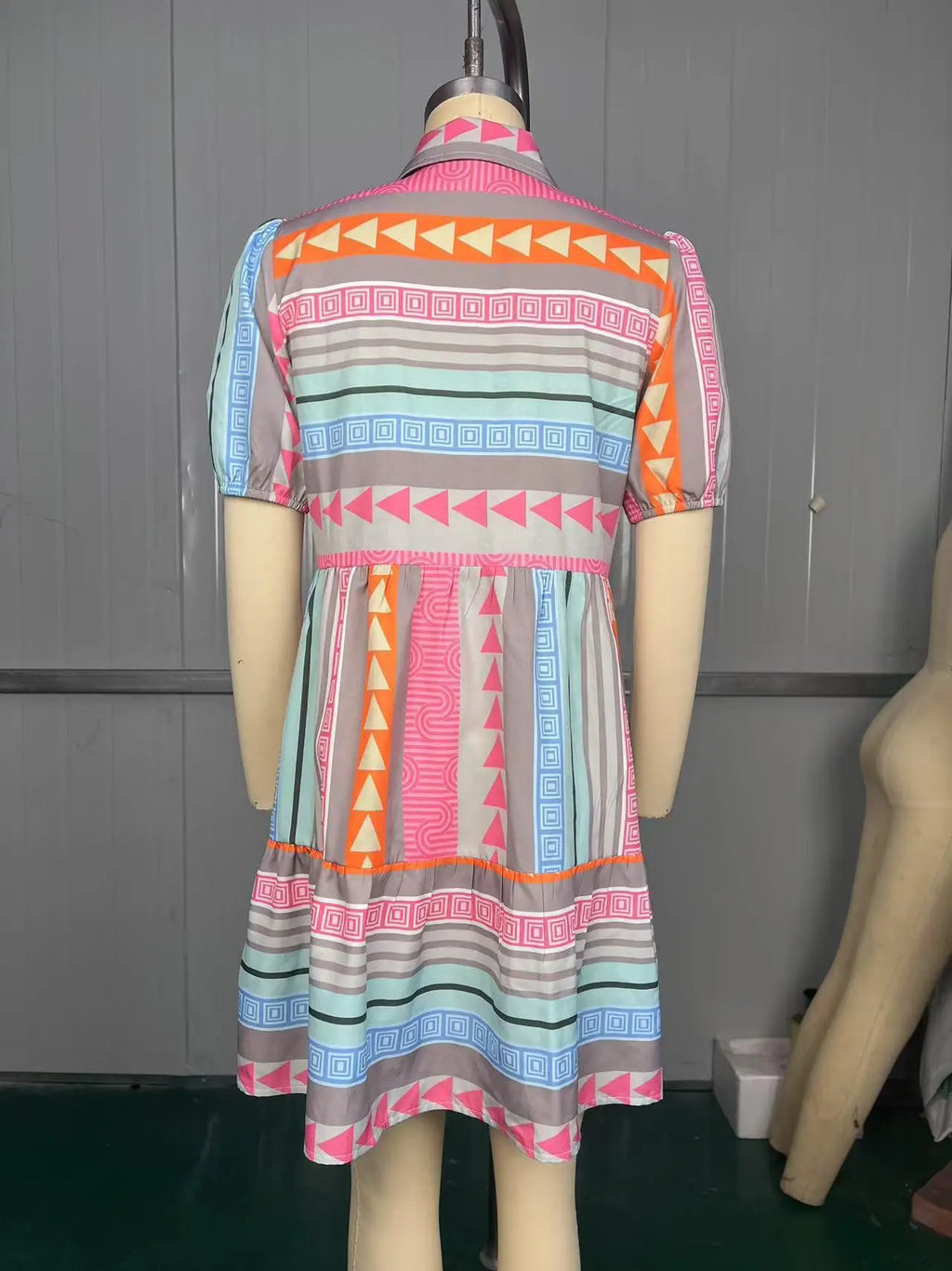 Fashionable Print Ethnic Style Women's Dress Stand Collar 3/4 Sleeve Loose Fit Midi Dress Polyester Cotton Blend Sleeve