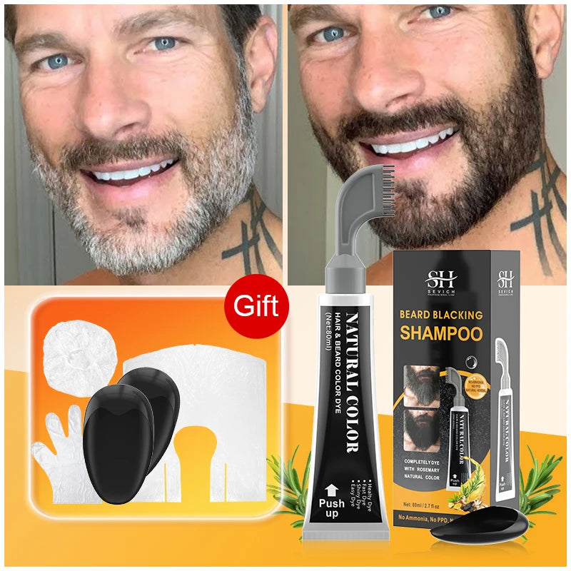 2024 Herbal Extract Black Beard Cream With Comb Rosemary Fast Black Beard Dye Shampoo Instant Hair Dye Cream Beard Care for Men