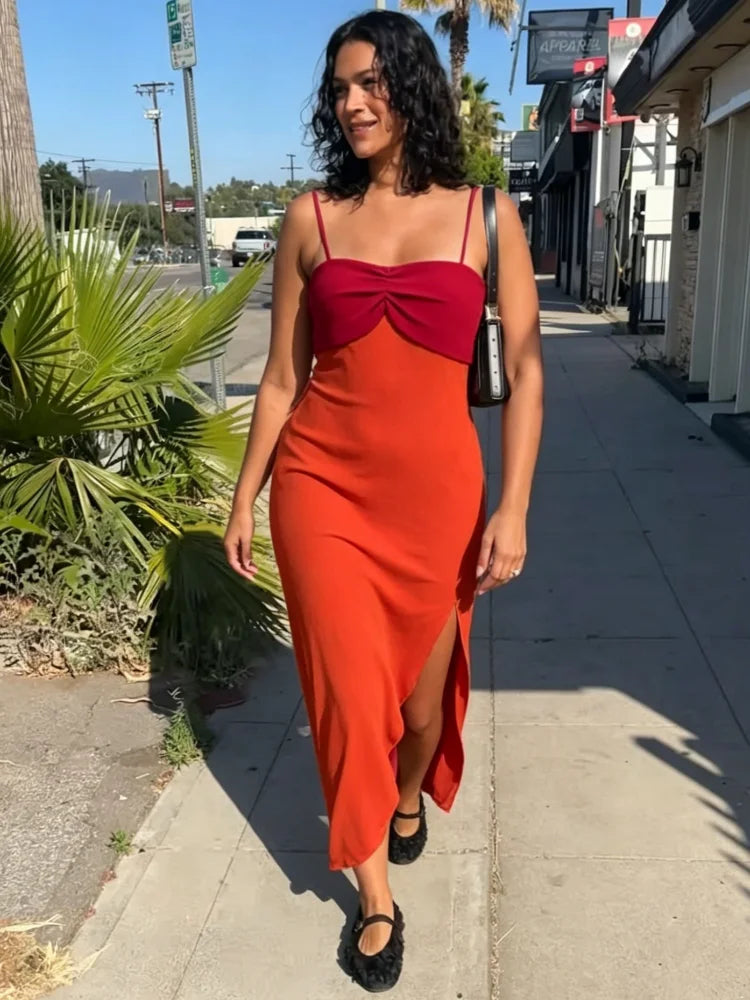 2026 Summer Elegant Maxi Slip Dress Twist Front Spaghetti Strap Slit Bohemian Wedding Guest Cocktail Party Vacation Women Gown