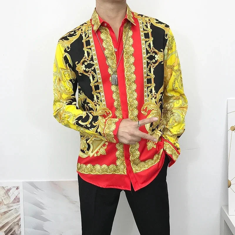 Stylish Baroque Long-sleeved Shirt Neo-retro Pattern Mens Casual Shirt Print Comfortable Breathable Camisas Mangas Largas Hombre
