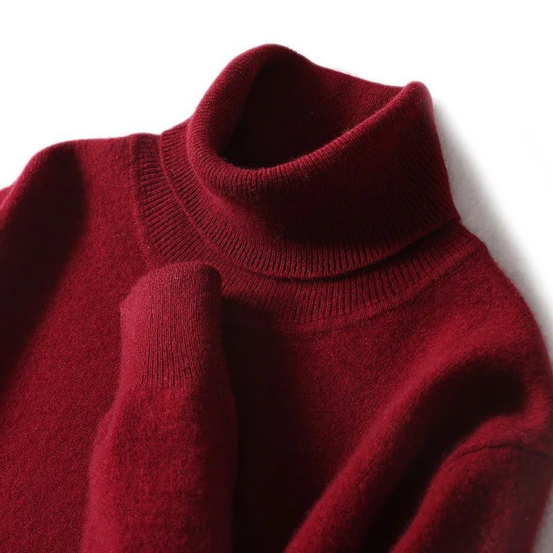 Men Turtleneck Cashmere Pullover 100% Pure Wool Knitwear Sweater Basic Solid Smart Casual Jumper Male Tops Autumn Winter