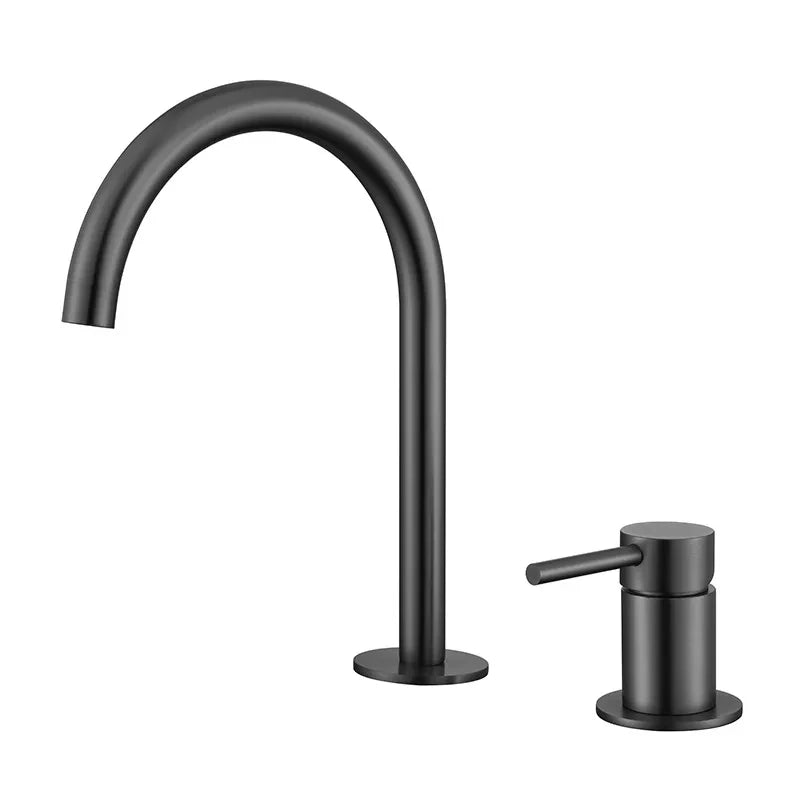 304 Stainless Steel Widespread Bathroom Basin Faucet Hot and Cold Mixed Water Wash Basin Faucet Deck Mounted Nickel /Black