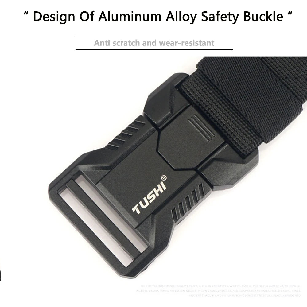 TUSHI Luxury Metal Quick Release Pluggable Buckle Belt For Men Durable Elastic Tactical Belts Cowboy Outdoor Stretch Work Belt
