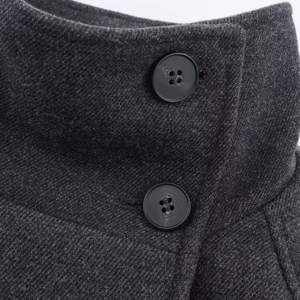 Ladies'Elegant High-End Grey Woolen Coat Women Stand Collar Single Breasted With Belt Long Coat Commut Casual High Street Coat