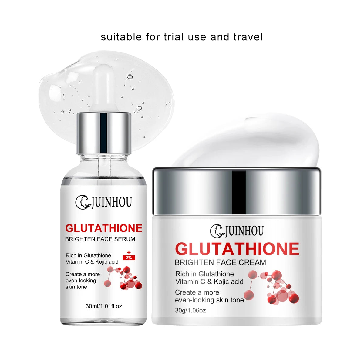 JUINHOU Glutathione Brightening Serum Cream Set Antioxidant Facial Skincare Hydrate Even Skin Tone Restore Radiant Complexion