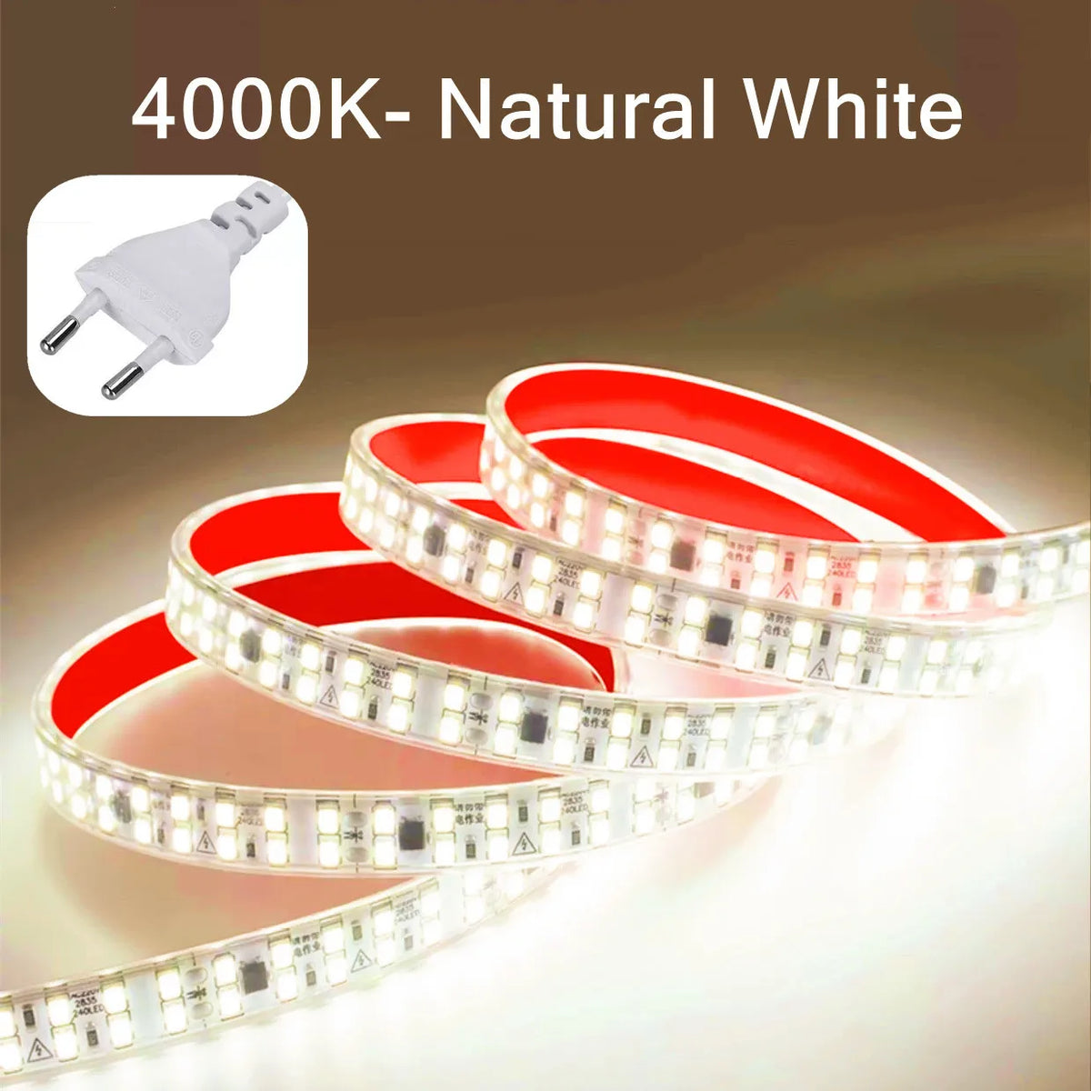 12MM Width SMD 2835 LED Strip 240LEDs/M AC220V Flexible Cuttable Soft Lamp IP68 Waterproof Warm/Neutral/White Light With EU Plug