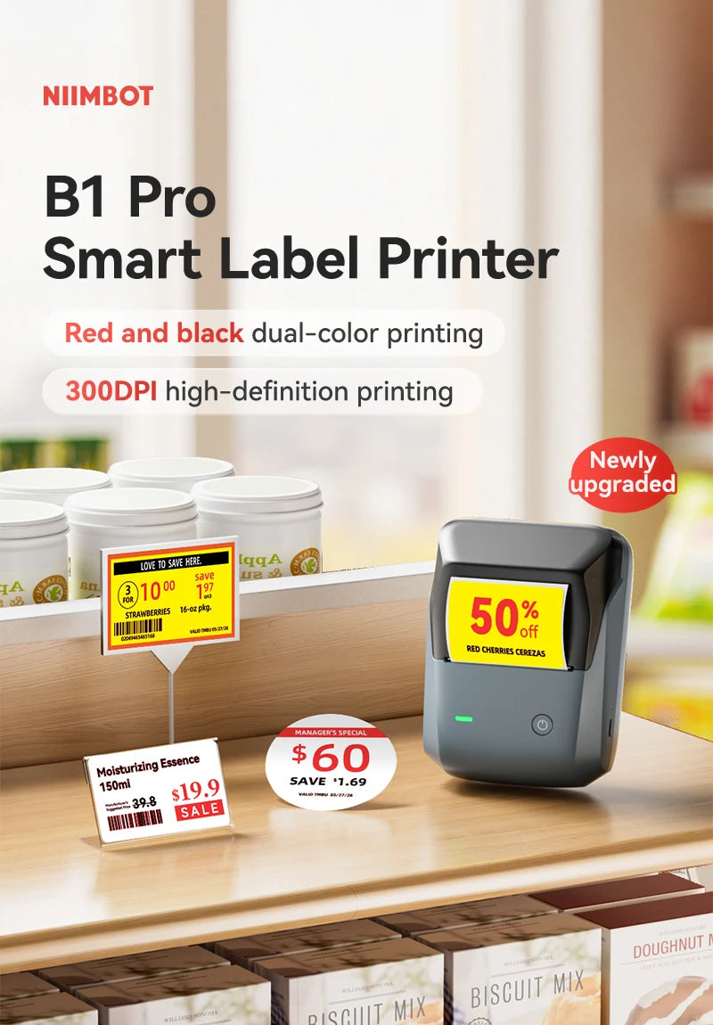 Niimbot B1/B1 Pro Inkless Label Printer Wireless Self-adhesive Label Maker DIY Price Tag Barcode Printing for Home Business