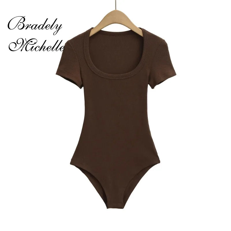 Slim Short Sleeve Women's Sexy Clothing Retro Jumpsuit Pullover Bodysuit Top Sexy Bodysuit
