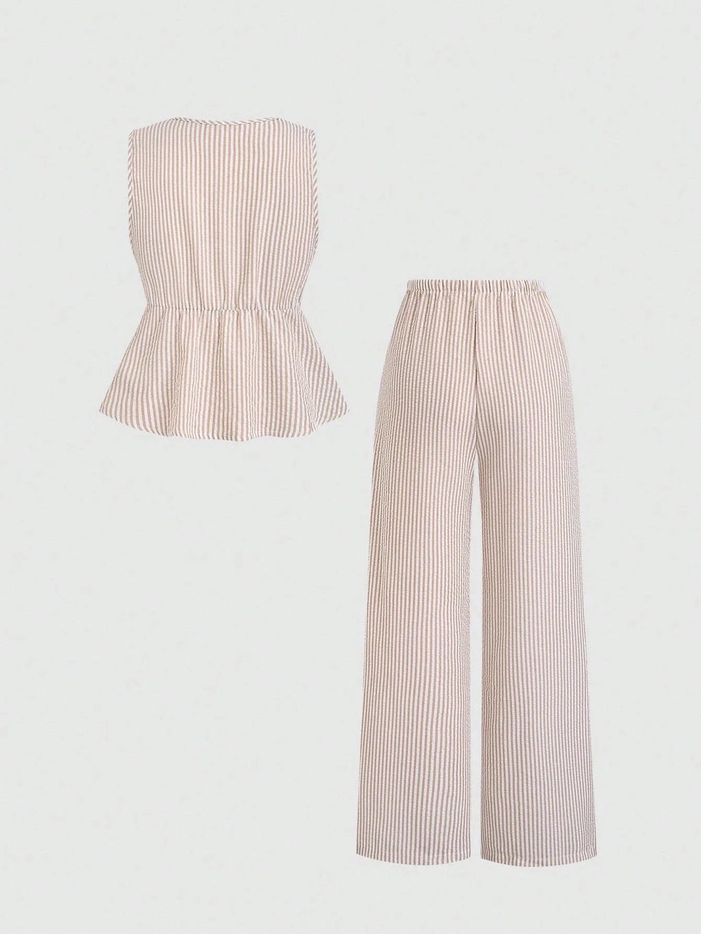 Striped New Two Piece Set Summer V Neck Lace Up Sleeveless Blouse High Waist Wide Leg Pants Sets  Casual Solid Women Sets