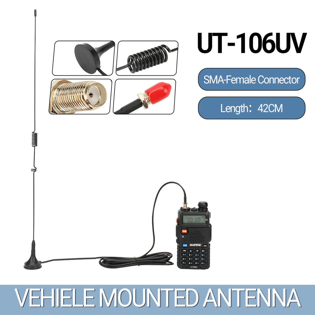UT-106UV Car Antenna Walkie Talkie Magnetic SMA-Female VHF UHF On board Antenna for UV-5R 5RH 21 Pro Quansheng UV-K5 Ham Radio