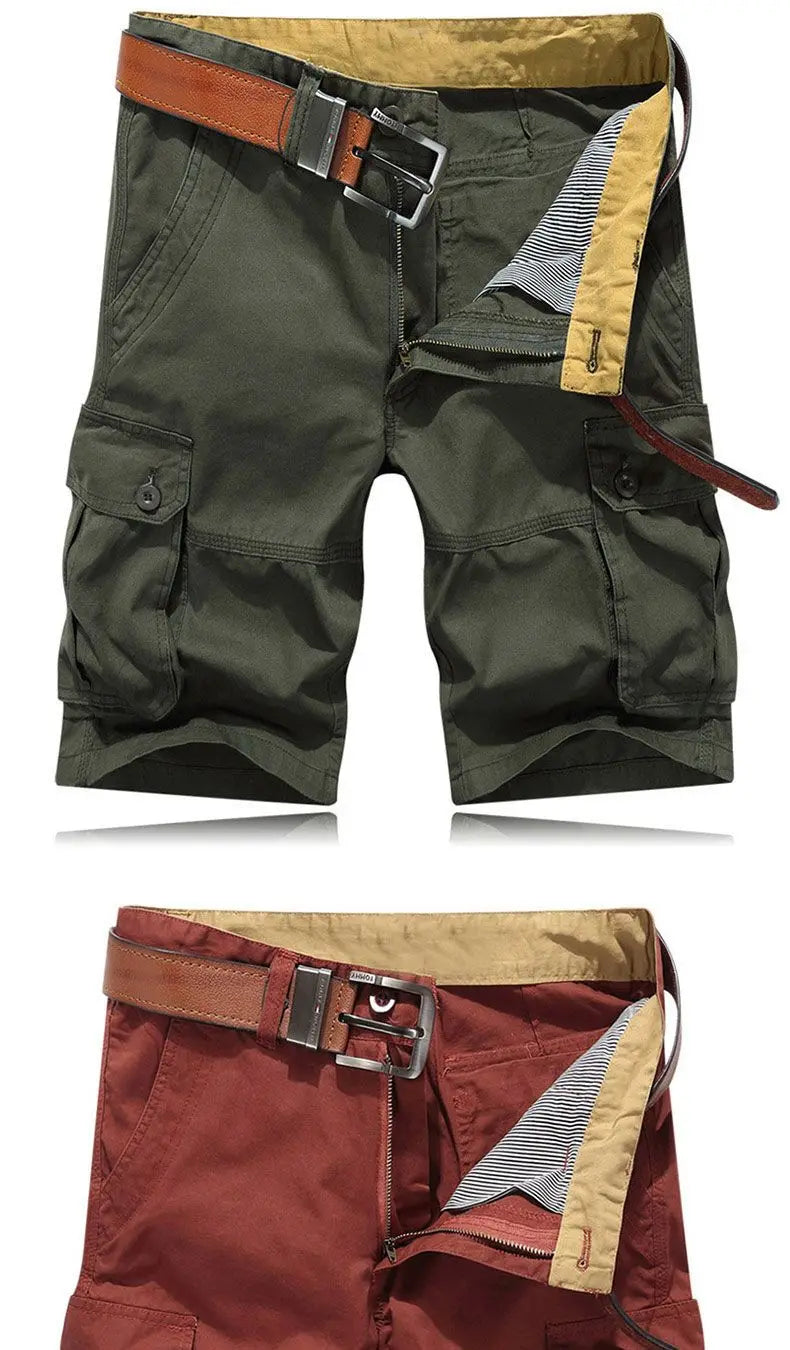 Summer Men Cotton Loose Cargo Shorts Streetwear Fashion Male Clothes Claret 4 Pockets Straight 5 Points Thin Casual Short Pants
