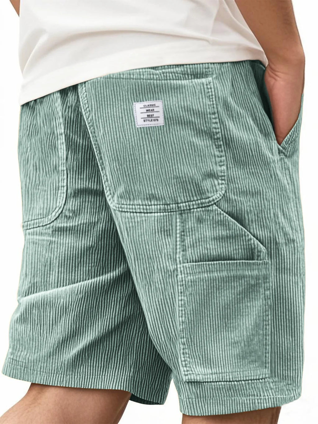 Men's Workwear Shorts Summer Casual Corduroy Loose Elastic Waist Multi-Pocket Leisure Pants Embroidery Retro Style Male Trousers