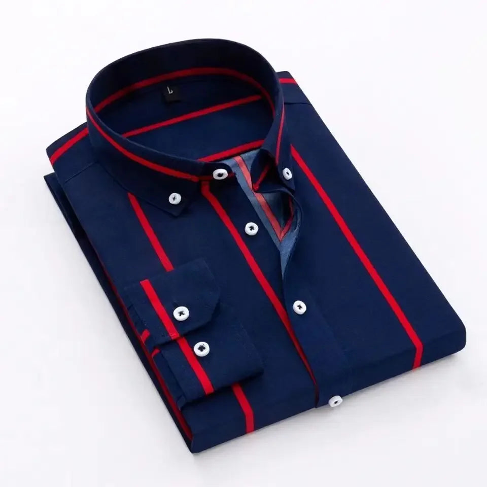 Stylish Men's Striped Shirt Printed Casual Business Dress Shirts Long Sleeve All-Match Slim Fit Fashion Korean Streetwear Shirts