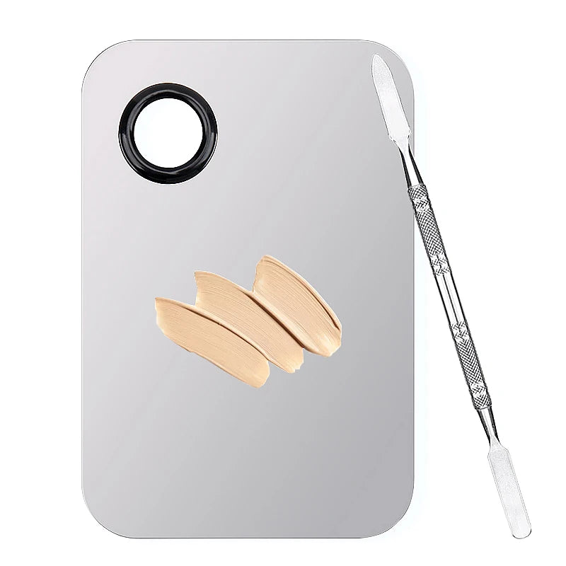 Makeup Mixing Palette Stainless Steel Foundation Lipstick Eye Shadow Mixer Palette with Spatula Rod Color Stick Beauty Tools Set