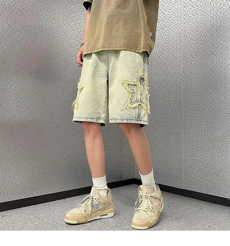 Denim Shorts Men's Summer Thin Wash Retro Yellow Mud Pants American High Street Casual Five-point Pants