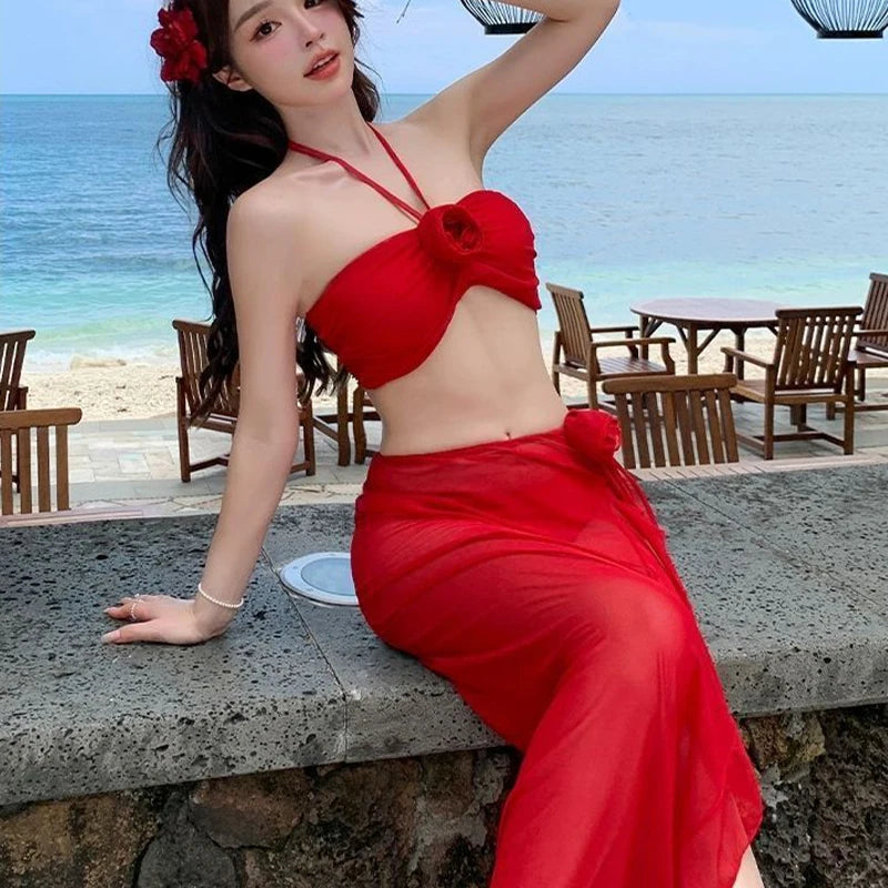 Bikini Set Invisible Push Up V Cut Small Large Bust Swimwear Summer Getaway Slimming Sexy Pure Chic Influencer Beach Resort