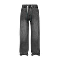 Jeans men's 2025 autumn new style American high street men's washed and worn drawstring trend straight leg denim pants