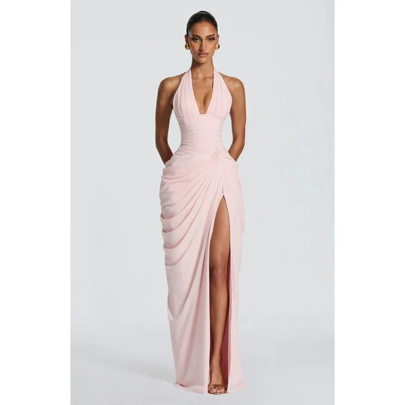 Elegant Yellow Strapless Pleated Long Dress Women Chic Solid Sleeveless Waist Cinching Split Gown 2026 Lady Evening Party Robes