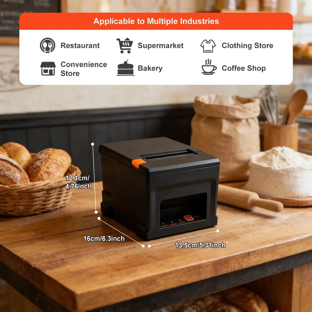 80mm Thermal POS Printer - 220mm/s High Speed, Auto Cutter, Multi-System Compatible for Shops