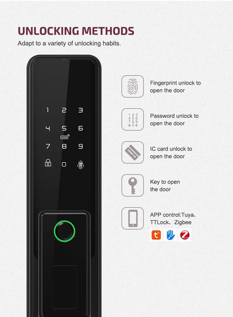 Tuya WiFi Fingerprint Doorbell Smart Door Lock with Push Pull Mechanism Aluminum Alloy 5050 Pin Code Keyless Lock
