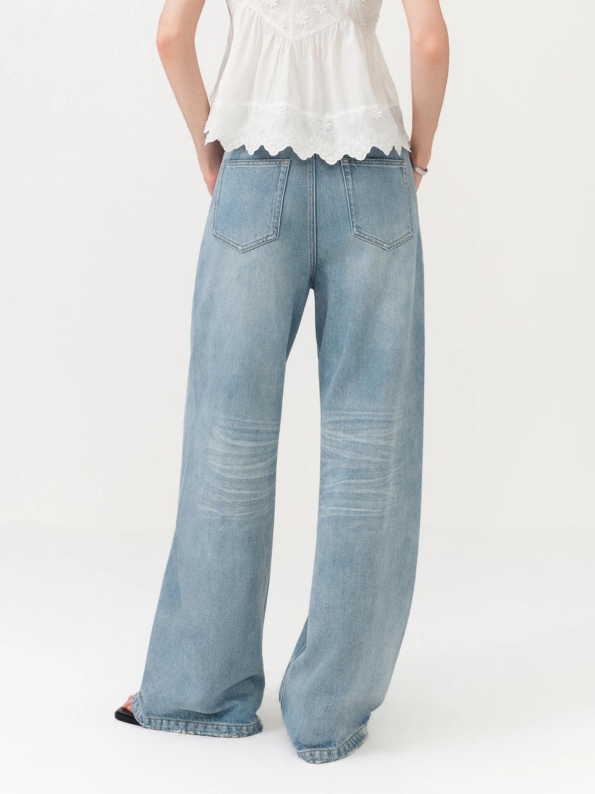FSLE New Summer Women‘s Wide Leg Jeans Vintage Washed Straight Wide Leg Pants High Waist Denim Trousers Casual Street Style Chic