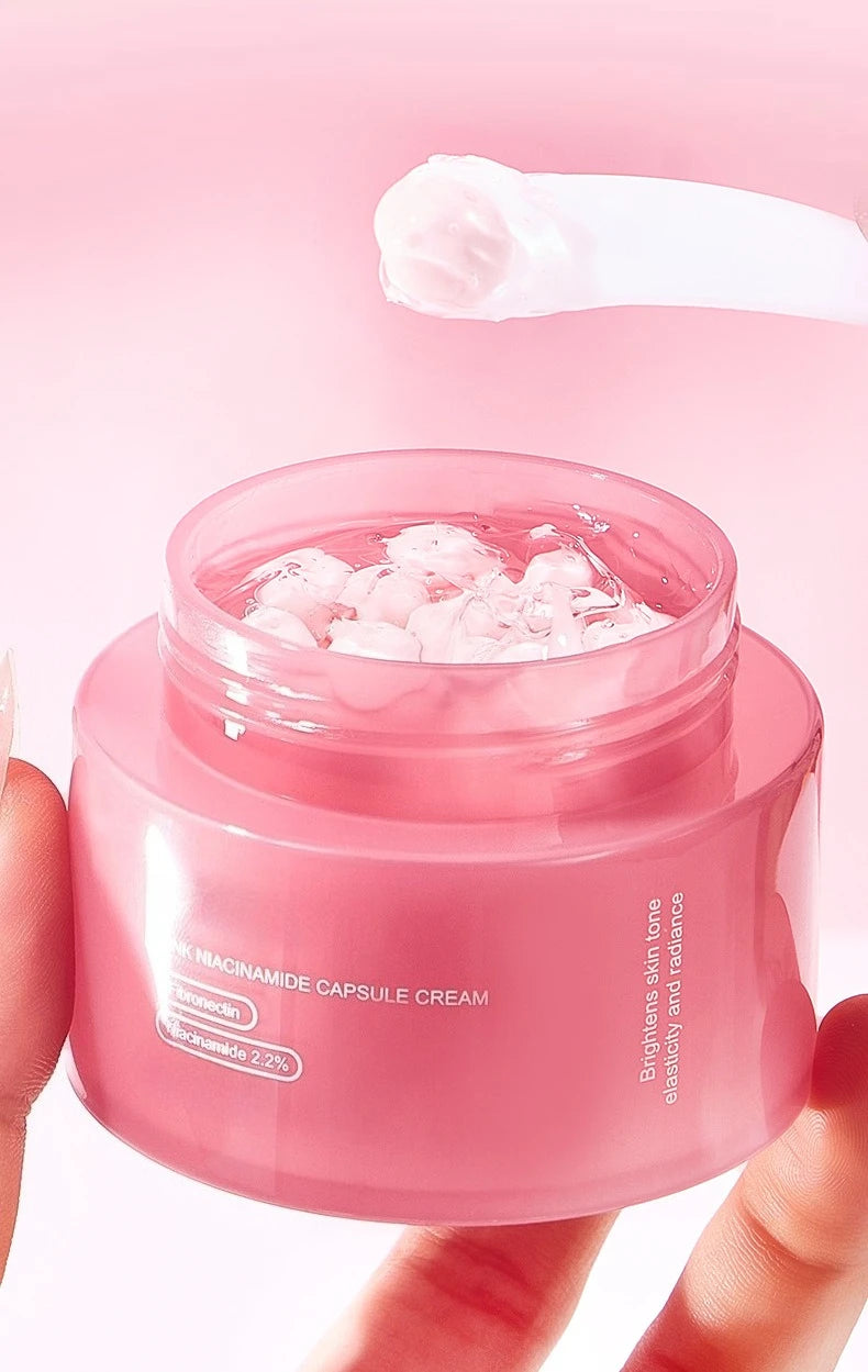 Niacinamide Collagen PDRN Face Cream - Korean Pink Capsule Moisturizer, Non Greasy & Brightening for Uneven Skin Tone
