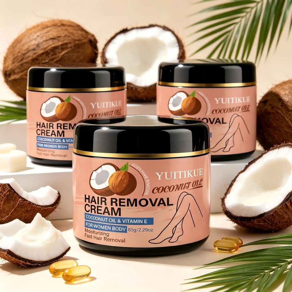YUITIKUE Coconut Oil VE Hair Removal Cream, Moisturizing Fast Depilatory Cream for Women Legs Arms Body 65g