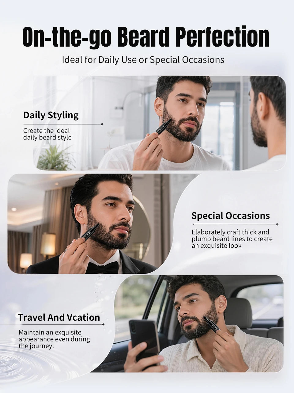 Beard Pen Filler Men Waterproof Moustache Coloring Pen Beard Coloring Filling Enhancer Black Fiber Hair Beard Stuffing Pen Tool