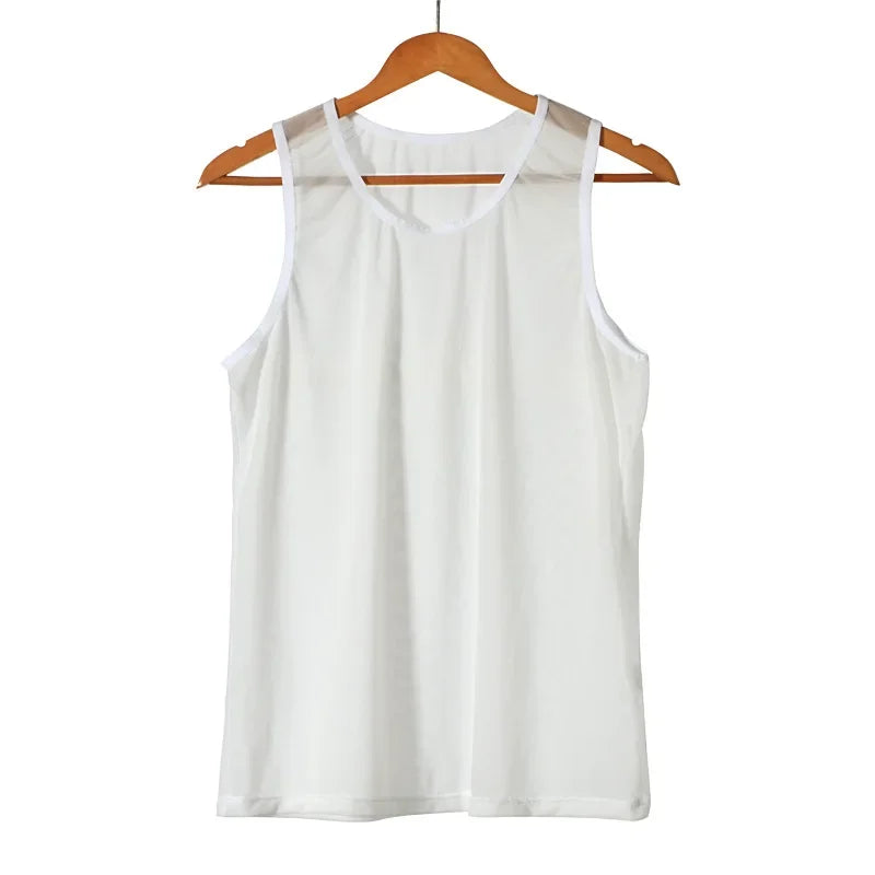 Men Sleeveless Mesh Sheer Tank Outwear Training Vest Fishnet Hollow Out See Through Undershirt
