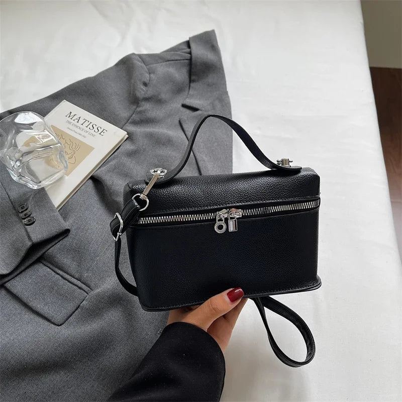 Minimalist Trend Solid Color Box Bag Litchi Pattern Portable Carrying Crossbody Bag Daily Commuting Versatile Square Bag