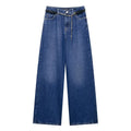 HH 2025 Summer Women Fashion Denim Trousers Set Solid Cropped Vest Top + Chain Lace Up Versatile Female Wide Leg Long Pant