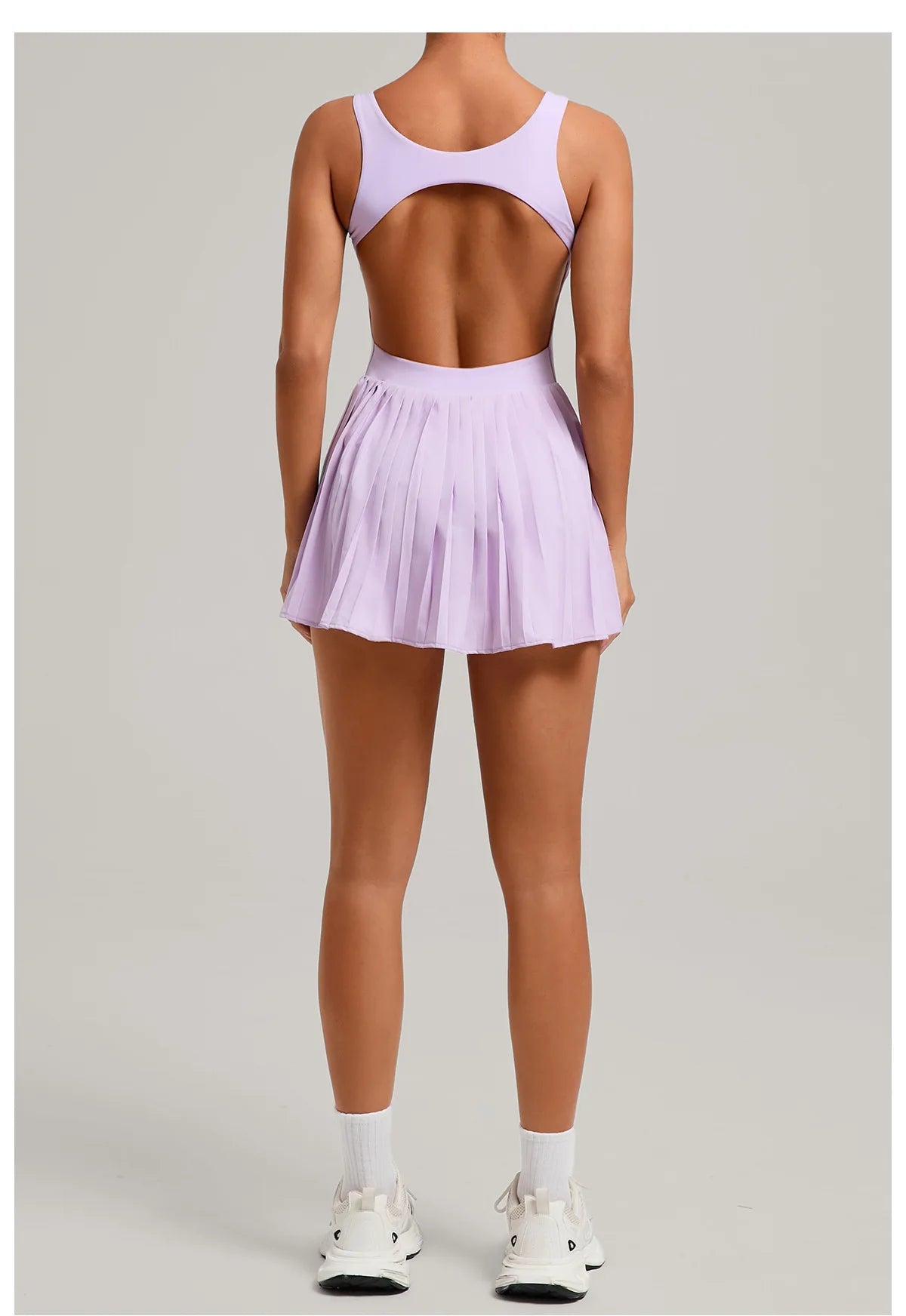 Backless Sports Tennis Golf Dress Mini Workout Pleated Skirts with Shorts Yoga Suit Peadded Gym Jumpsuit Fitness Set Activewear