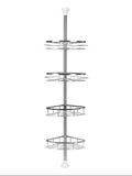 Telescopic Shower Shelf, Stainless Steel Corner Shelf with 4 Shower Baskets, Adjustable 110-280cm for Bathroom and Kitchen